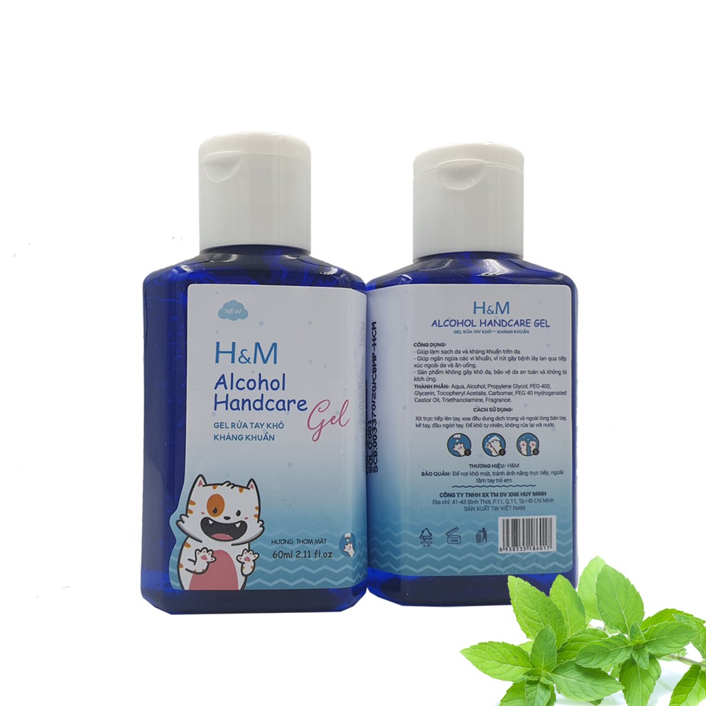Gel rửa tay khô kháng khuẩn 60ml, an toàn và tiện lợi, hương thơm mát