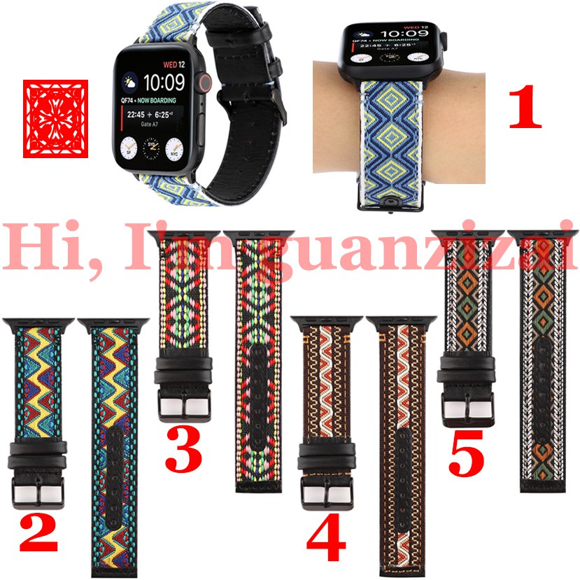 Dây đồng hồ da nylon họa tiết dân tộc dùng cho đồng hồ Apple 38mm/42mm/40mm/44mm 4/3/2/1