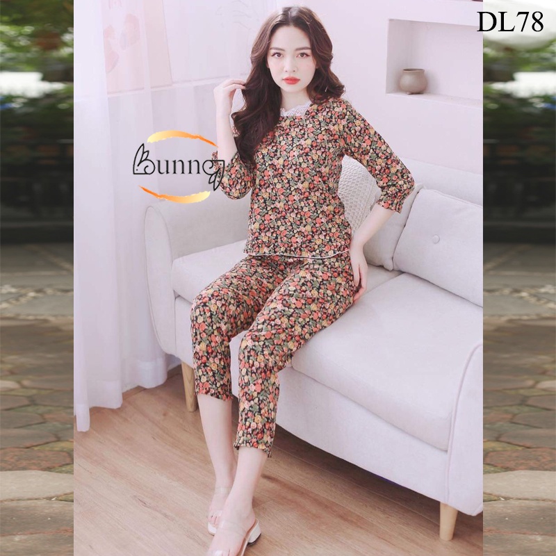 [Bunny]ĐỒ BỘ MẶC NHÀ TAY LỠ HỌA TIẾT HOA LÁ, CHẤT LIỆU LỤA MỀM MÁT, FOM DÁNG ĐẸP