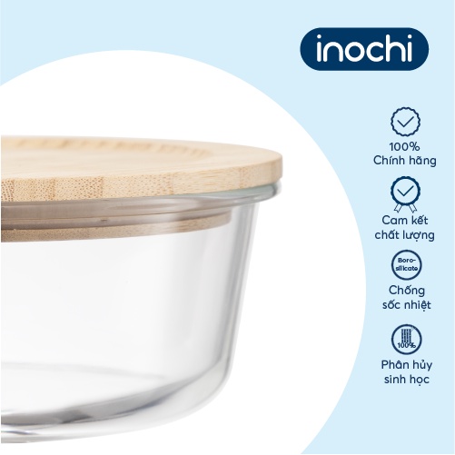 Hộp thuỷ tinh tròn nắp tre Inochi-Nikko