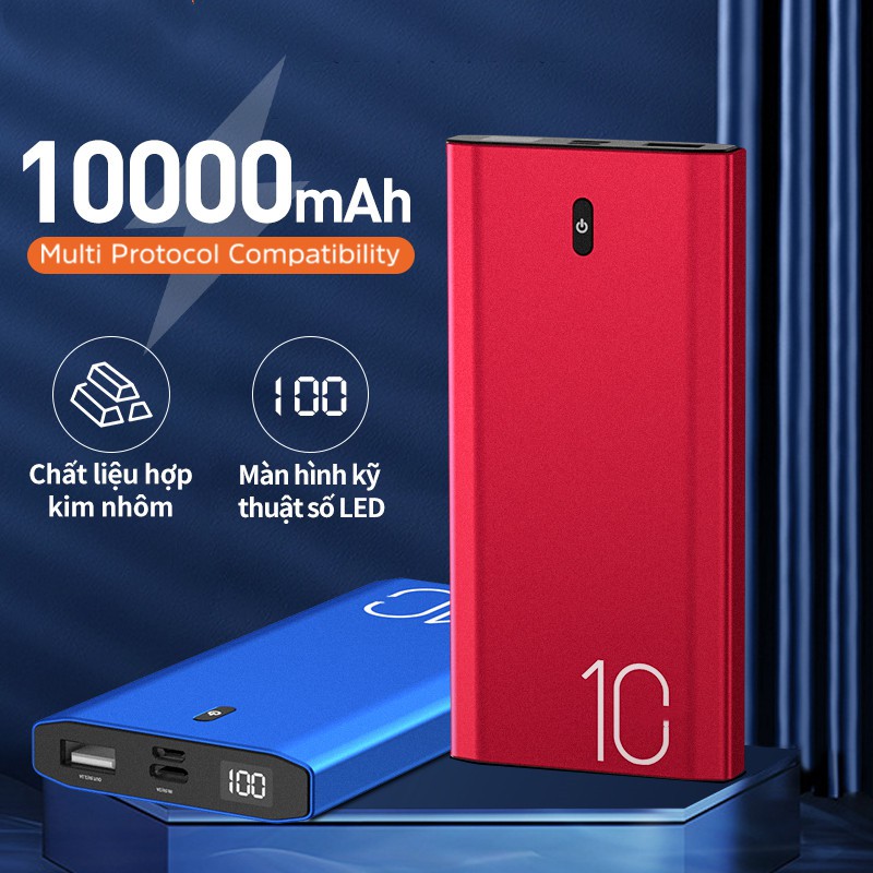 Sạc dự phòng Kivee dung lượng pin 10000mah tích hợp đèn led và màn hình HD kèm cáp sạc