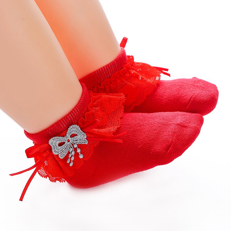 Vớ Cotton Mềm Mại Phối Ren Thắt Nơ Dành Cho Bé Gái