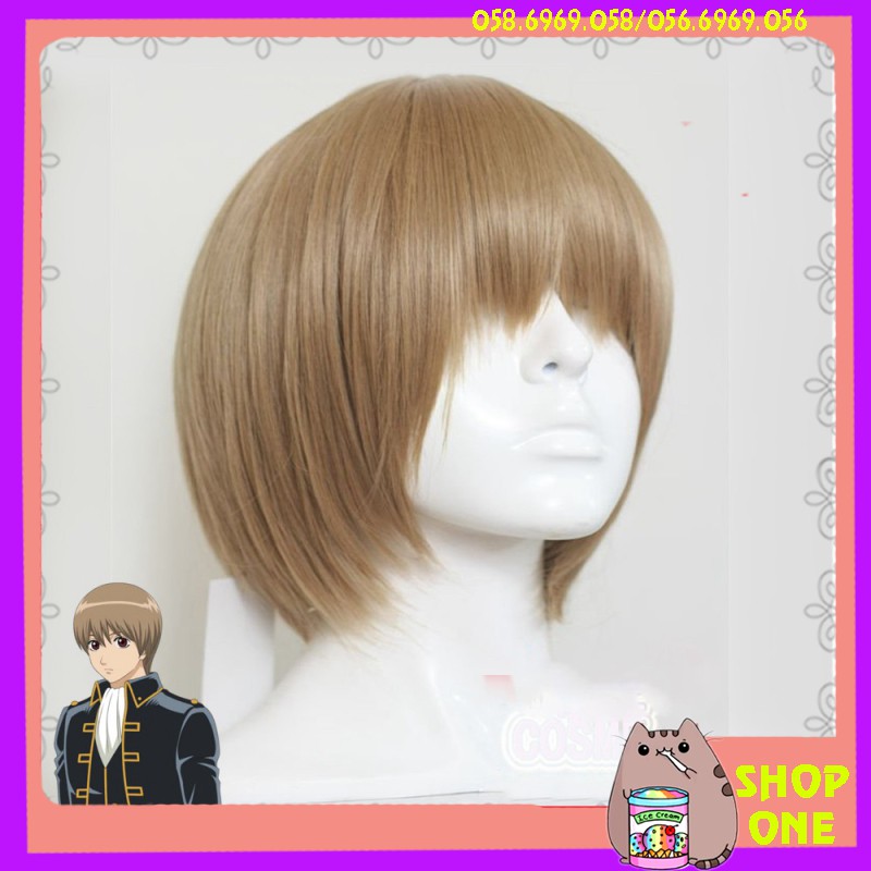[sẵn] Wig/tóc giả Okita Sougo màu nâu sữa/nâu trà - Gintama (cơ bản nam thẳng) tại MIU SHOP 01 vàng