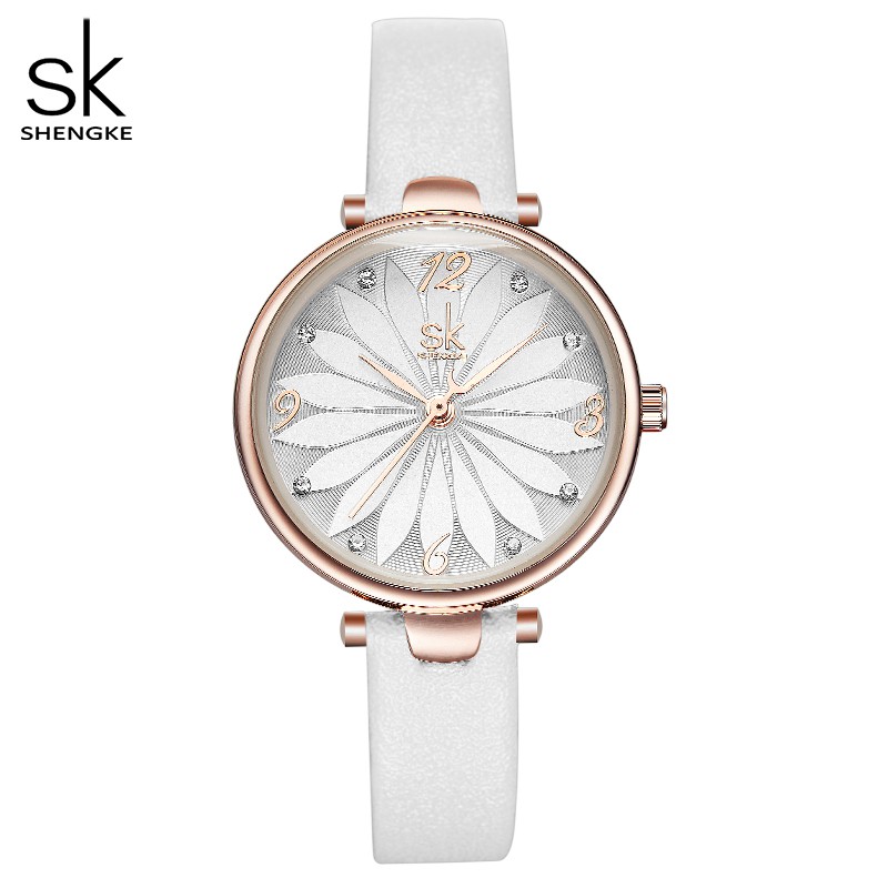 Đồng Hồ Đeo Tay Shengke Thiết Kế Dây Da Thời Trang Cho Nữ