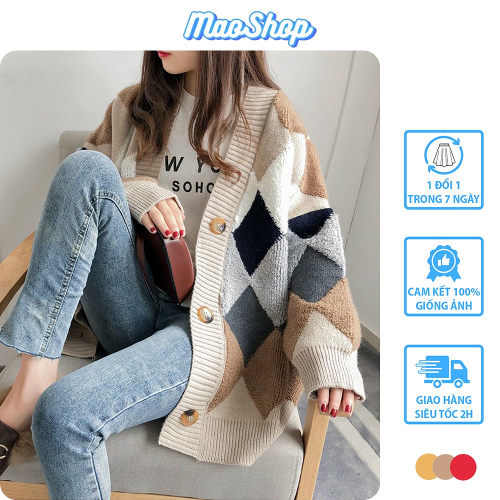 Áo cardigan len tăm nữ dáng dài form rộng Hàn Quốc, Áo khoác cardigan nữ dài tay chất len tăm cao cấp ulzzang - Maoshop