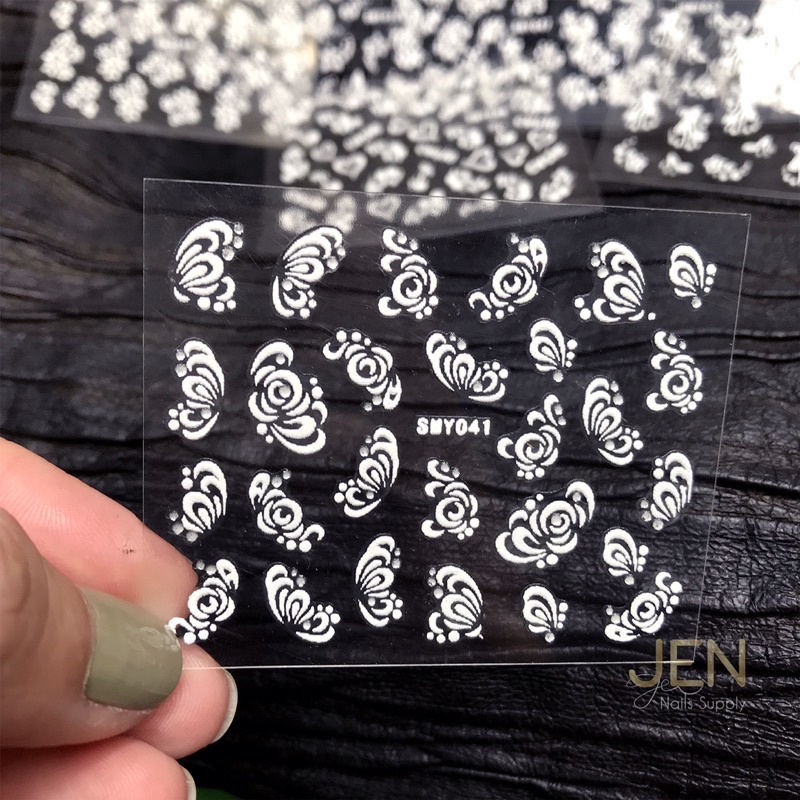 Sticker dán móng hoa lá trắng 3d-hình dán nail