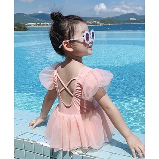 Đồ bơi bé gái màu hồng, và màu vàng, áo tắm chi bé dáng váy xoè