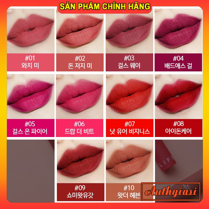 Son kem lì It's Skin Life Color Lip Crush Matte Its Skin 01-18 lâu trôi lên màu chuẩn