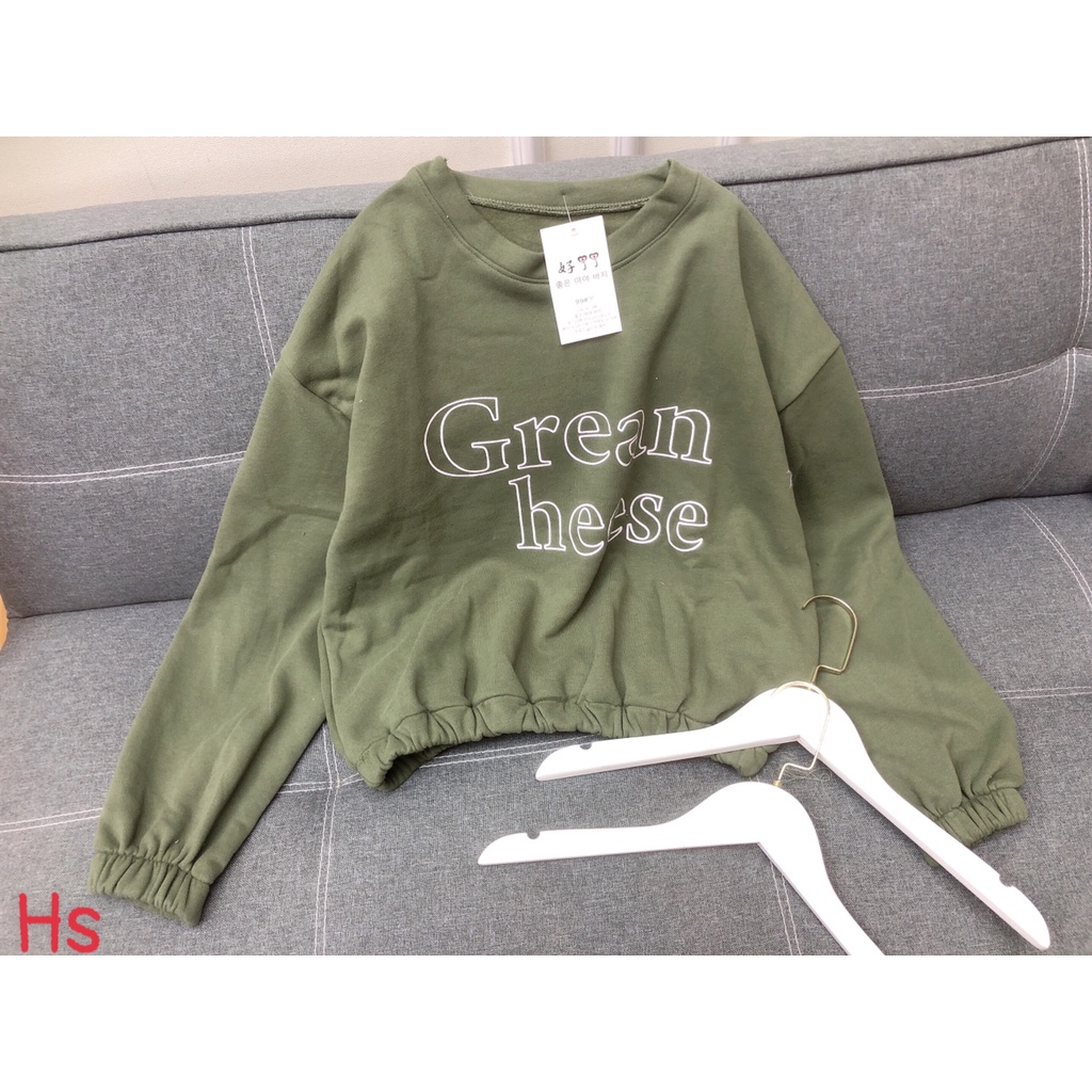 Áo Croptop ,Nỉ Nữ Dài Tay Xanh, Dáng Lỡ In Chữ GREANN | BigBuy360 - bigbuy360.vn