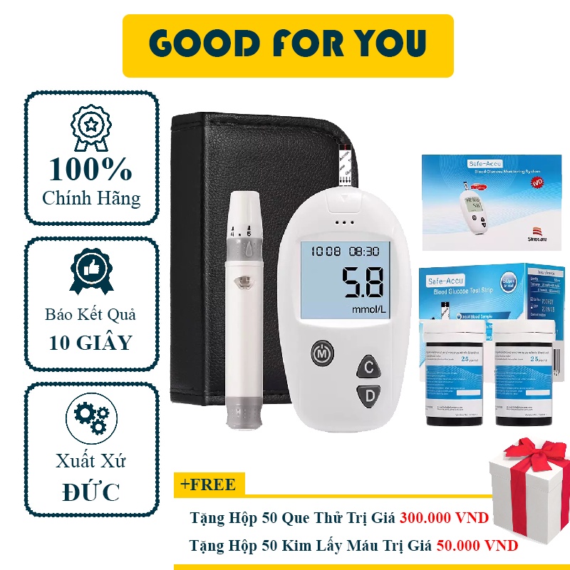 MÁY ĐO ĐƯỜNG HUYẾT SAFE-ACCU SINOCARE (Tặng 50 Que Thử + 50 Kim Lấy Máu) - Good For You