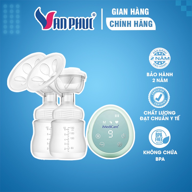 (Tặng máy hút sữa bằng tay) Máy hút sữa điện đôi 2 chức năng, 9 cấp độ hút, massage iMediCare iBP-6D (NEW) (CHÍNH HÃNG)