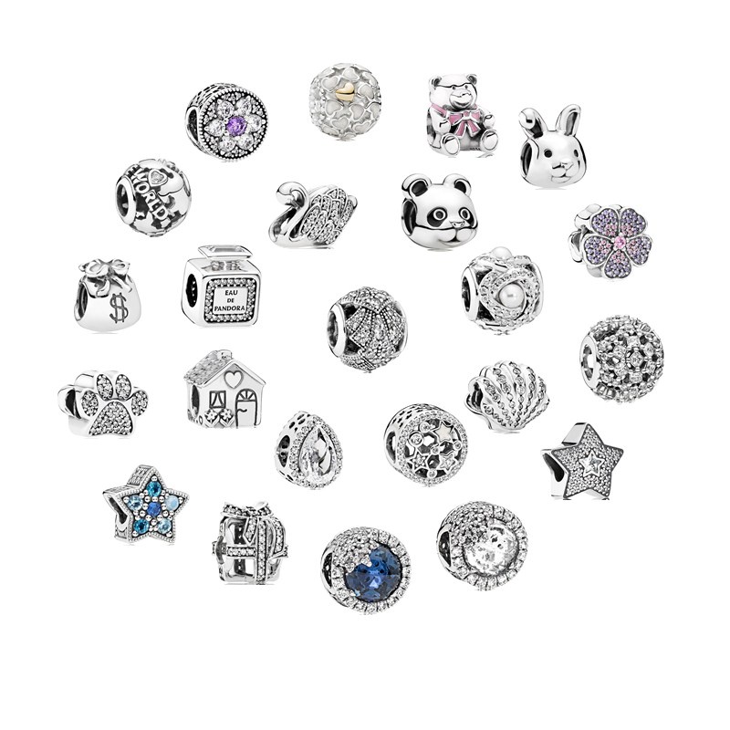 Hạt Bạc 925Silver Pandora Mắt Mèo Năm Cánh Hình Ngôi Sao / Bông Tuyết / Ngôi Nhà Màu Tím