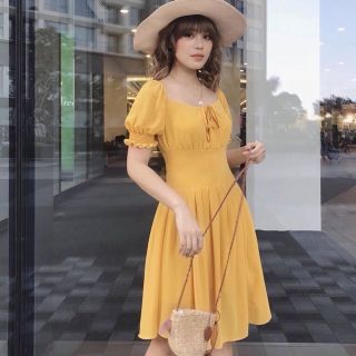 Đầm cổ U xếp li eo 3 màu