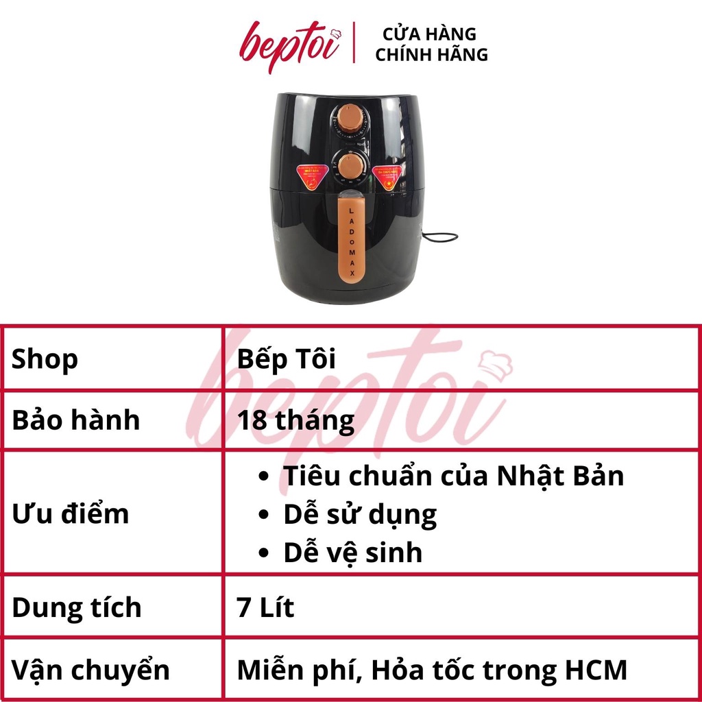 Nồi chiên không dầu Ladomax HA-553 điều khiển cơ, dung tích 7 Lít công suất 1350W - Bảo hành 18 tháng