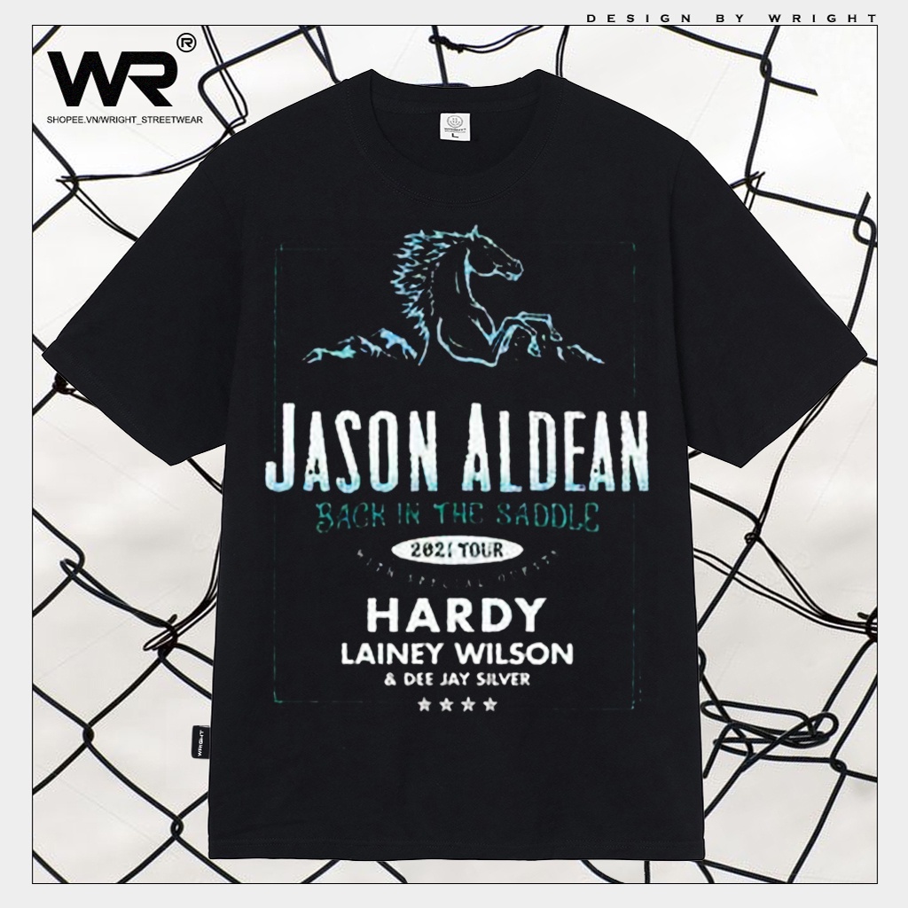 TJtv /Áo thun Wright Jason Aldean ca sĩ 2021 Back in the Saddle Concert phong cách streetwear form rộng!