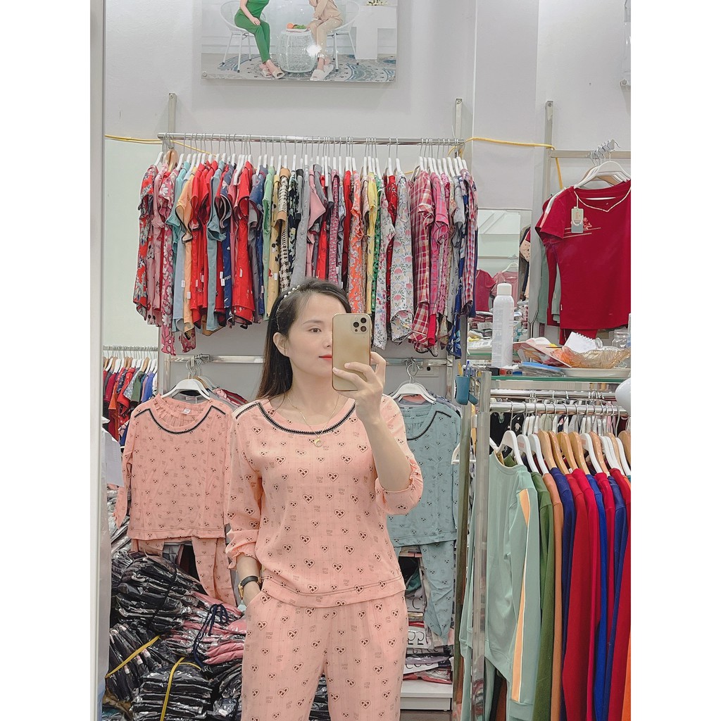 Bộ thô kate quần dài tay lỡ Karoll cổ tròn NH.015 (có nhiều màu)