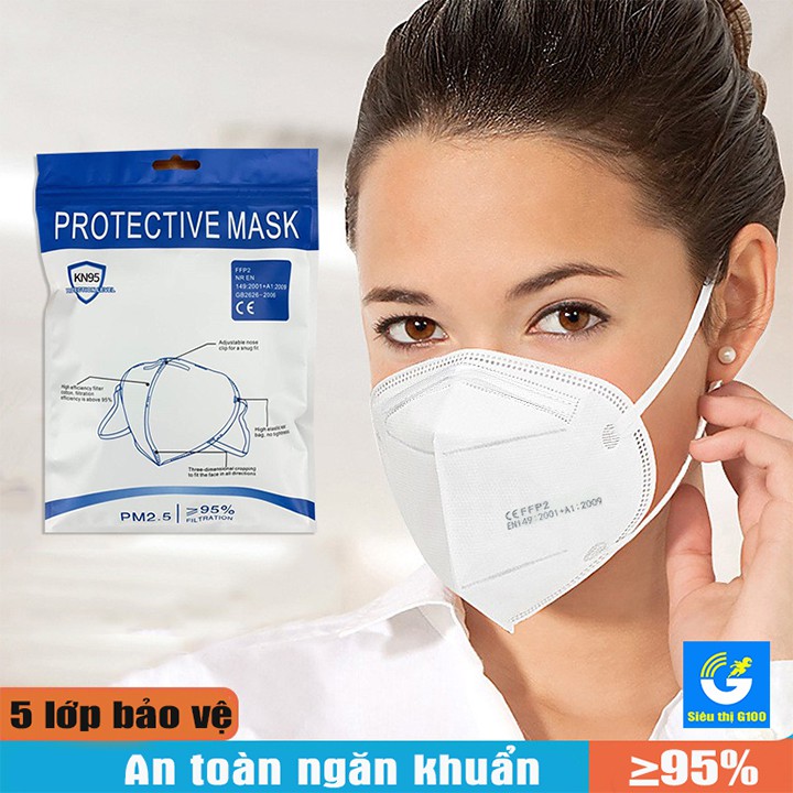 Túi 5 khẩu trang y tế KN95 5 lớp  FFP2 kháng khuẩn cao cấp