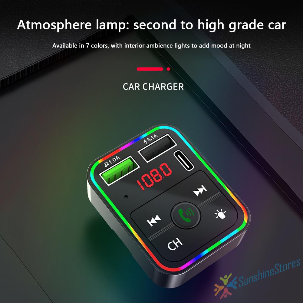 Máy Phát Mp3 F2 Kết Nối Bluetooth Fm Có Đèn Led Nhiều Màu Cho Xe Hơi