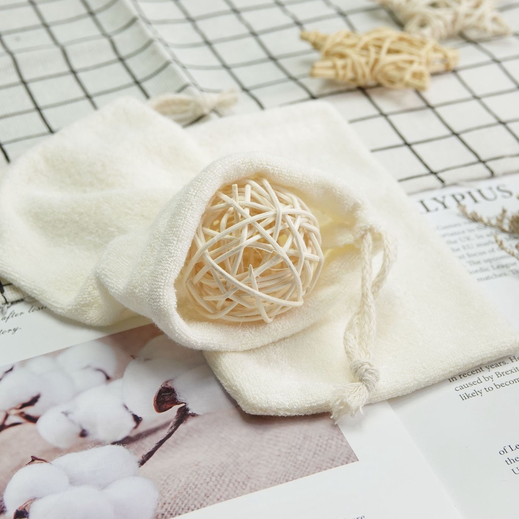 Túi Vải Tạo Bọt Sợi Tre Cho Da Nhạy Cảm Rửa Mặt Tẩy Trang