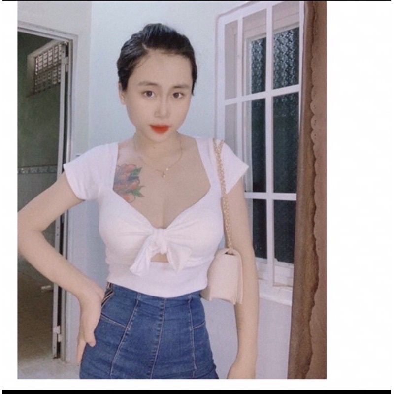 ÁO CROPTOP NỮ THUN BORIP NƠ TRƯỚC CÓ MOD N2