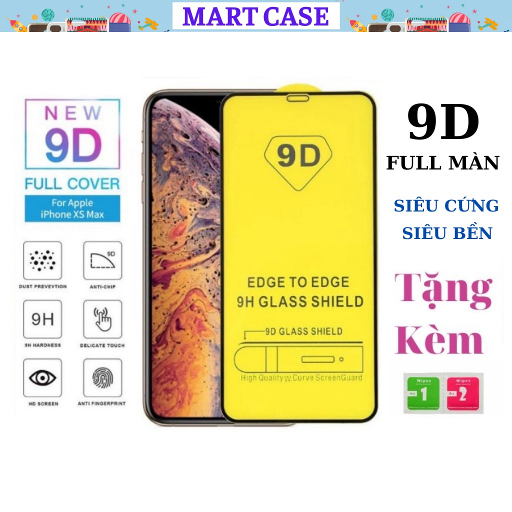 Kính cường lực iphone 9D siêu cứng, siêu bền cho 6plus/6s/6splus/7/7plus/8/8plus/plus/x/xr/xs/11/12/pro/max MART CASE