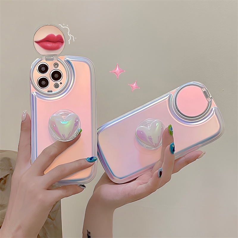 Ốp Điện Thoại Màu Laser Gắn Gương Hình Bánh Mì Có Giá Đỡ Hình Trái Tim Cho iPhone 13 12 Pro Max 11 Pro Max 13pro 12pro 1