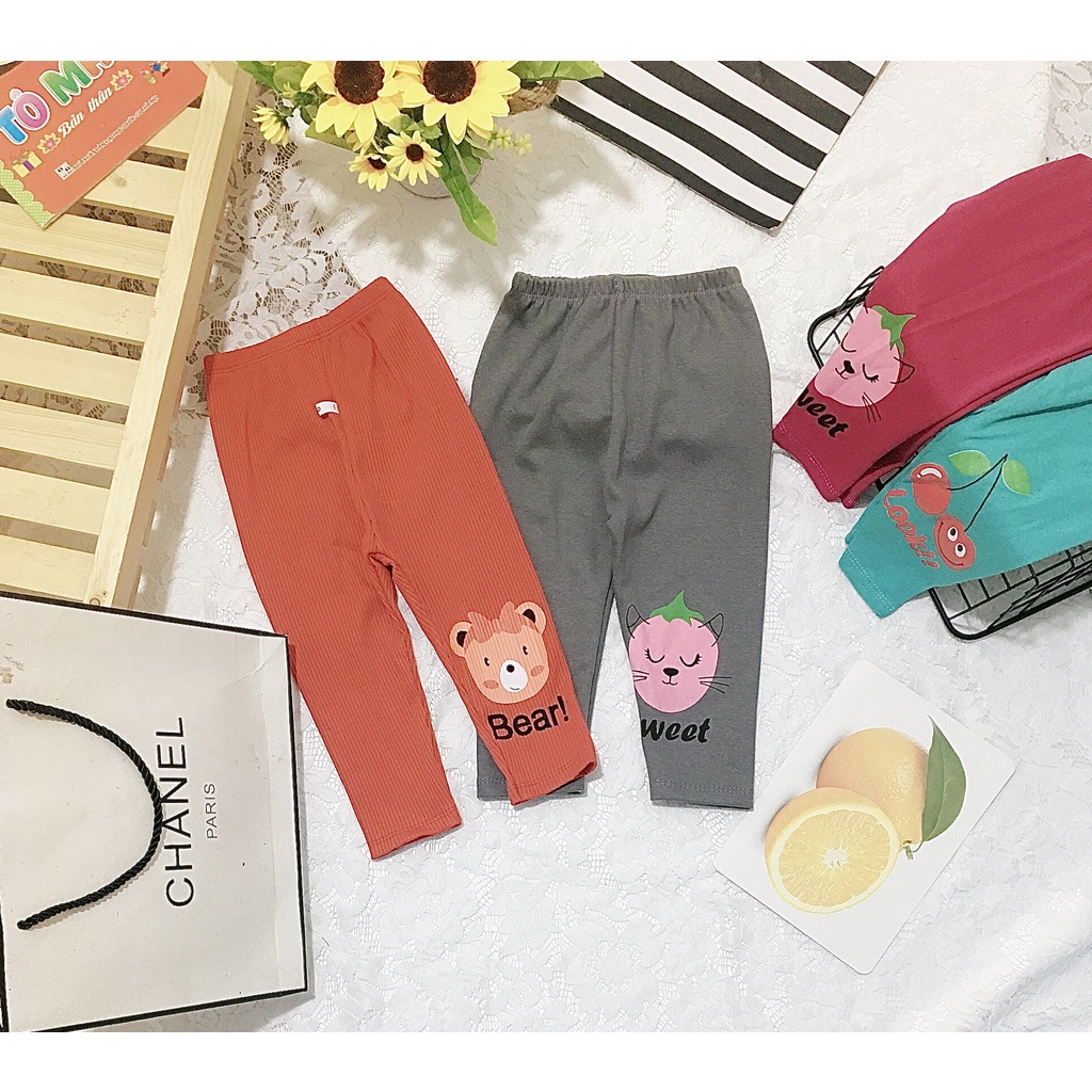 Quần Legging - Quần Dài Thu Đông Len Tăm In Hình Động Vật Siêu Kute Cho Bé Gái 8-18kg CKQ01