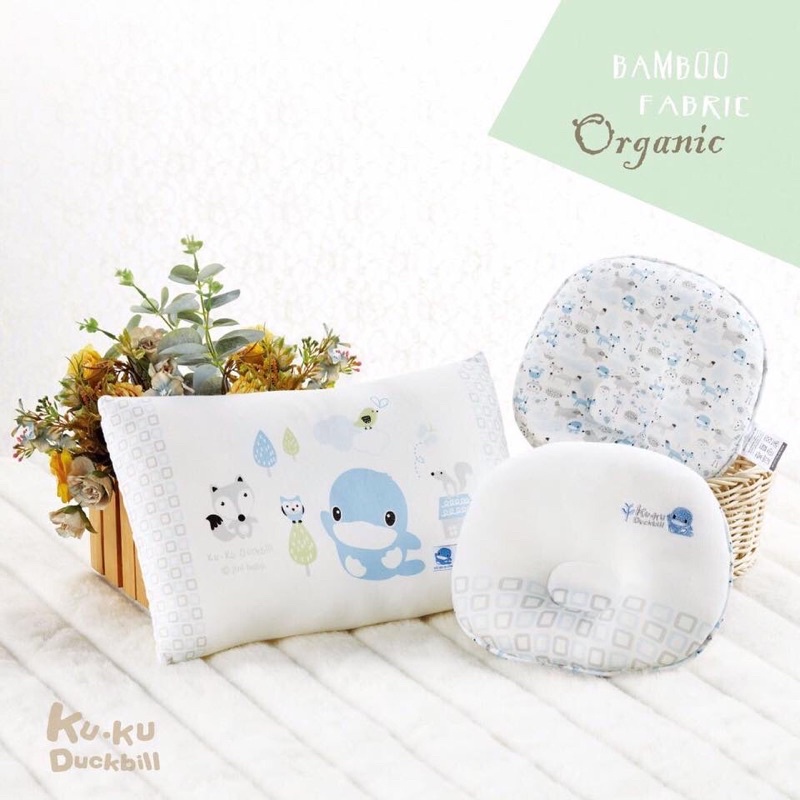 Gối sơ sinh vải organic chống méo đầu KUKU KU2084