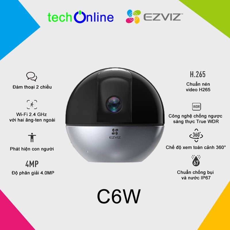 Camera IP EZVIZ CS-C6W-A0-3H4WF (C6W) xoay+ kết nối wf. hàng chính hãng