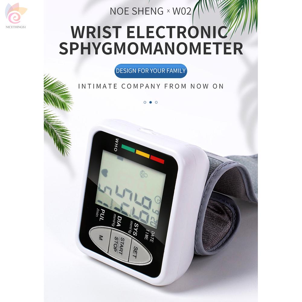 ET Portable Wrist Electronic Sphygmomanometer Blood Pressure Monitor Automatic Large LCD Display Home Care Tri-color Indicator Light 2 Users 99 Groups Data Storage Compact Size