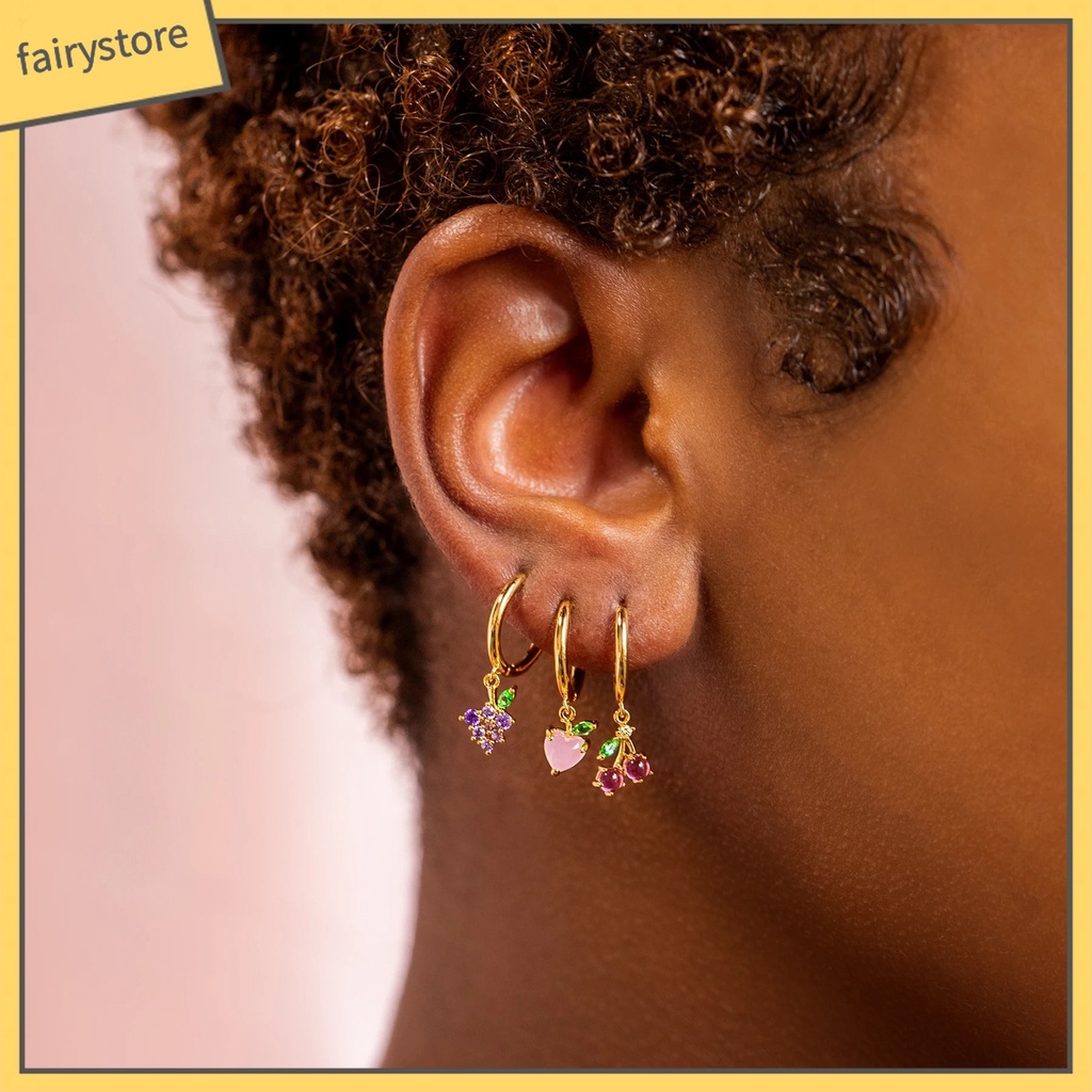 1 Đôi Bông Tai Hình Chùm Nho Đính Đá Nhiều Màu Thời Trang