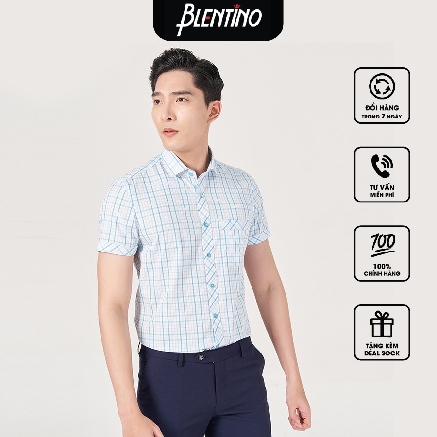 Áo sơ mi nam Blentino ngắn tay kẻ sọc trẻ trung BCV19(2)