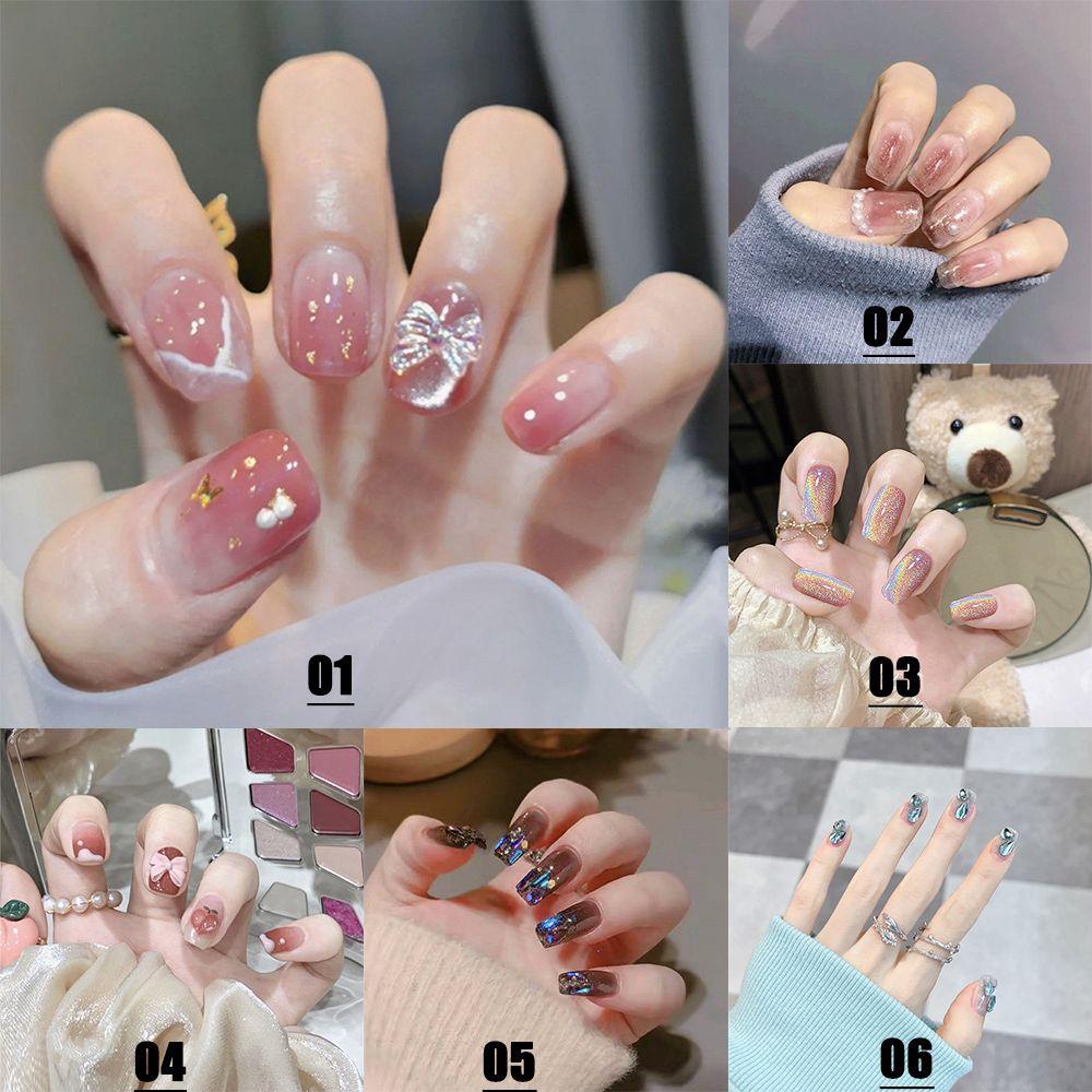 Bộ 24 Móng Tay Giả Ngắn / Tròn / Vuông Che Phủ Toàn Diện Kiểu Pháp