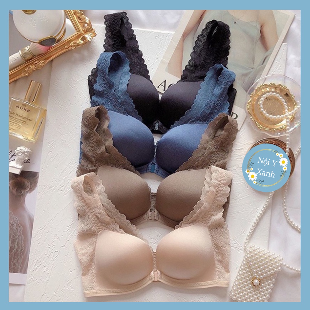 Áo Lót Không Gọng Không nét chỉ may Phối Ren phong thái Japan trang điểm ngày hè dành riêng cho Nữ Nội y xanh chất đẹp d