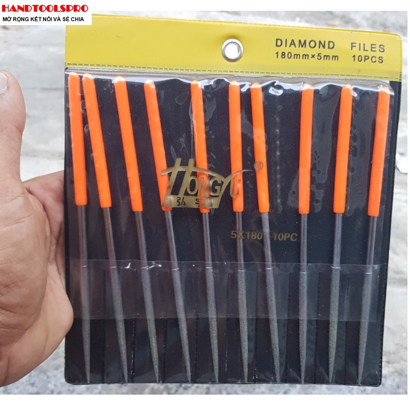 Bộ dũa kim cương tròn có 3 size 3x140mm,4x160mm,5x180mm 10 món HONGYU