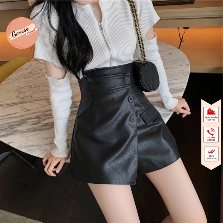 Quần da nữ Goness cạp cao giả váy kiểu vạt chéo 3 cúc cao cấp siêu tôn dáng 206 | BigBuy360 - bigbuy360.vn