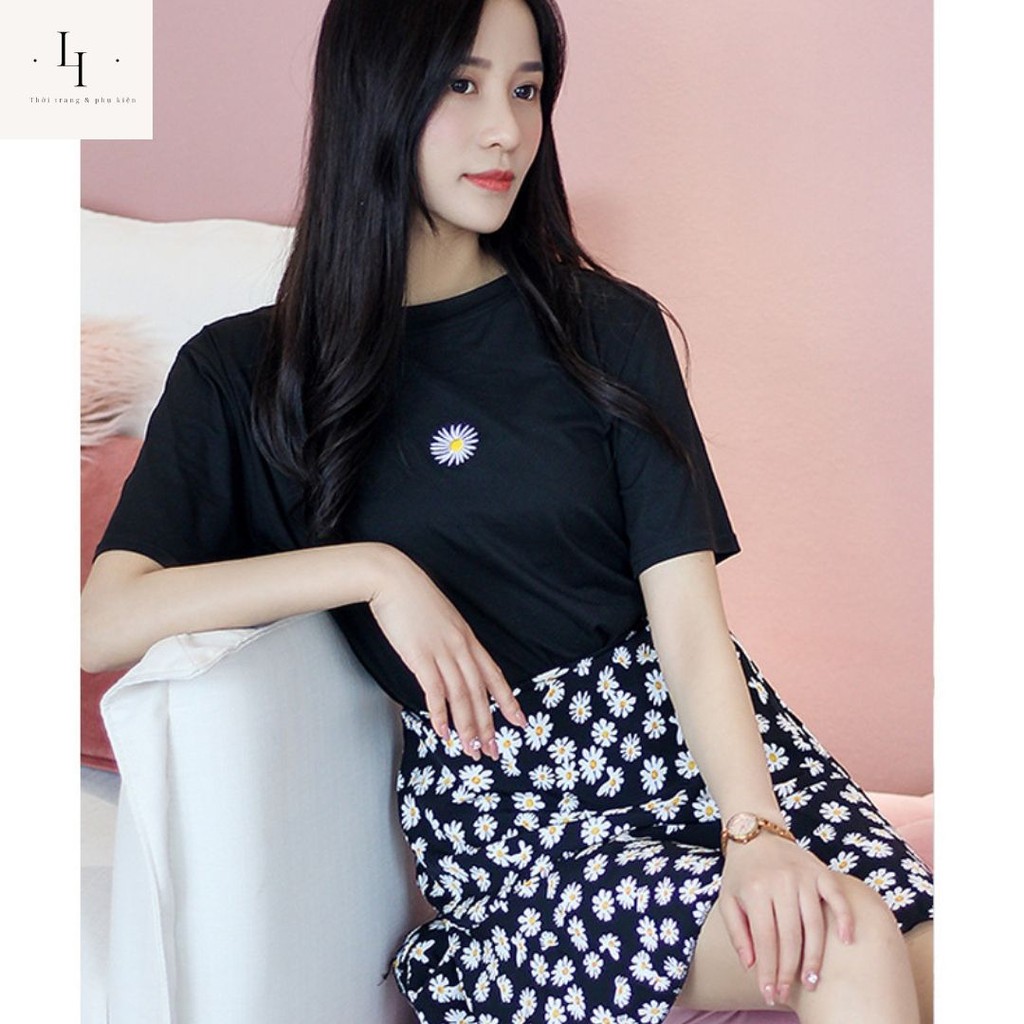 Set váy áo hoa nhí babydoll gồm chân váy chữ A 2 lớp và áo thun nữ hoa cúc Liao shop | BigBuy360 - bigbuy360.vn
