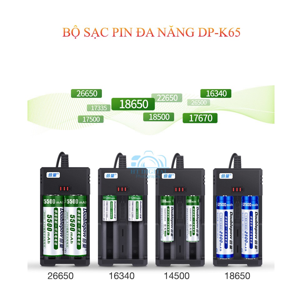 Bộ Sạc Pin 3.7V Cho Pin  26650 16340 14500 18650 - Bộ Sạc Pin Đa Năng 3.7V DP-K65 cho pin xe điện, máy khoan..