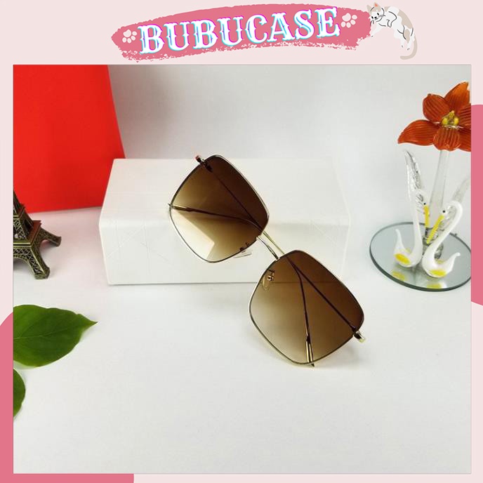 Mắt kính nữ thời trang - Tròng vuông màu nâu trà, chống nắng, chống tia UV, form ôm mặt