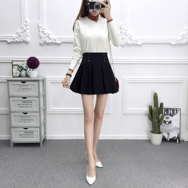 CHÂN VÁY XÒE XẾP LY, LƯNG THUN, GEN BỤNG MIX 6 KHUY, VẢI UMI CHUẨN CAO CẤP | BigBuy360 - bigbuy360.vn