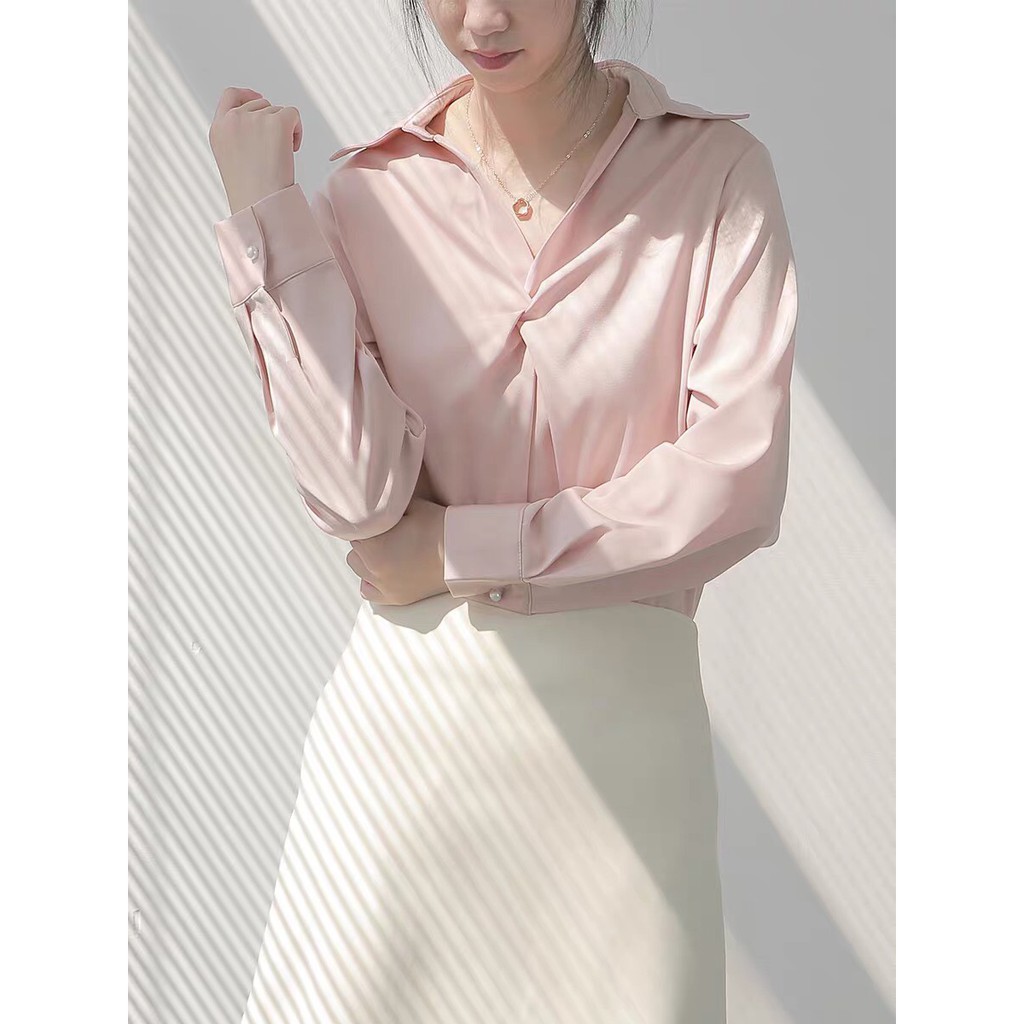 Áo sơ mi nữ công sở cổ xoắn satin phong cách