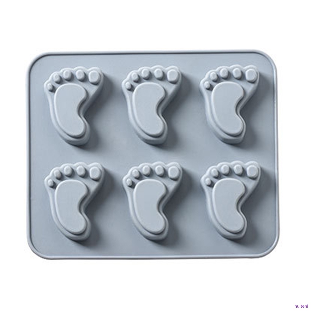 6 Cavities Baby Feet Shape Fondant Mold Silicone DIY Muffin Chocolate Cake Biscuit Jelly Soap Mould,Blue Gray huiteni