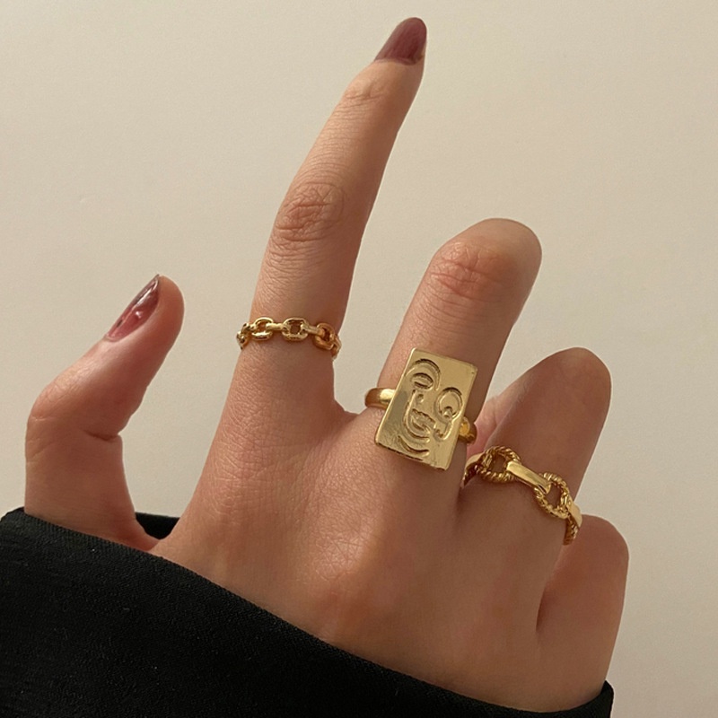 Set 3 nhẫn hợp kim mẫu mặt cười xinh xắn