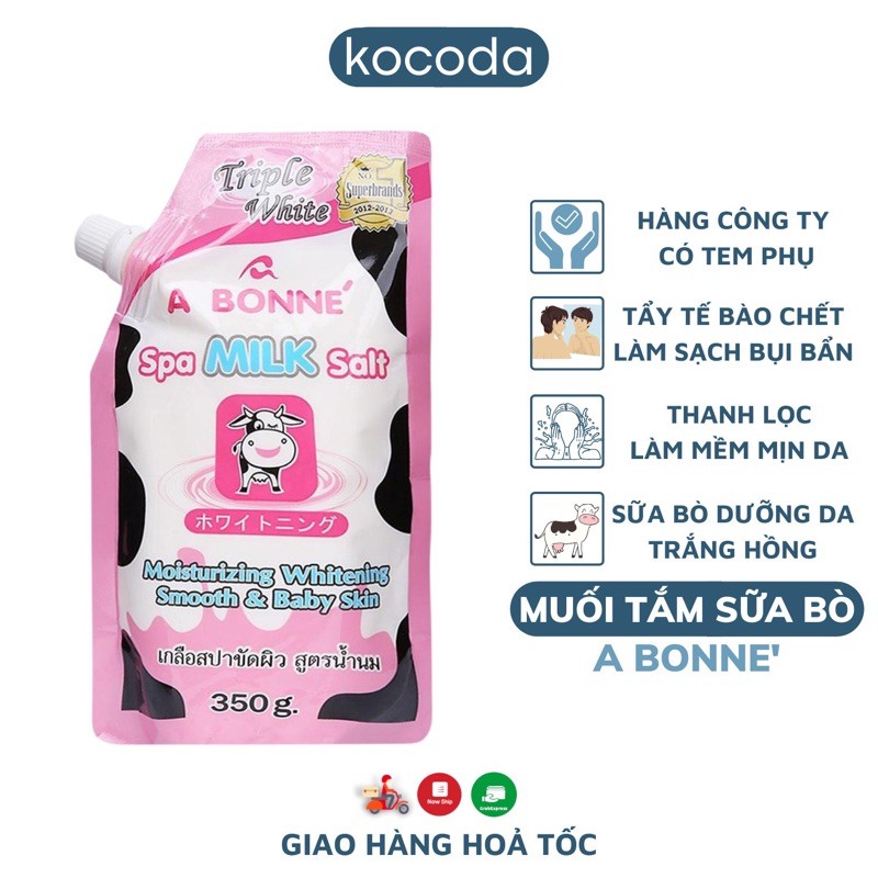 Muối tắm sữa bò tẩy tế bào chết A Bonne Spa Milk Salt Thái Lan 350gr Có Vòi giúp da sáng mịn - KOCODA