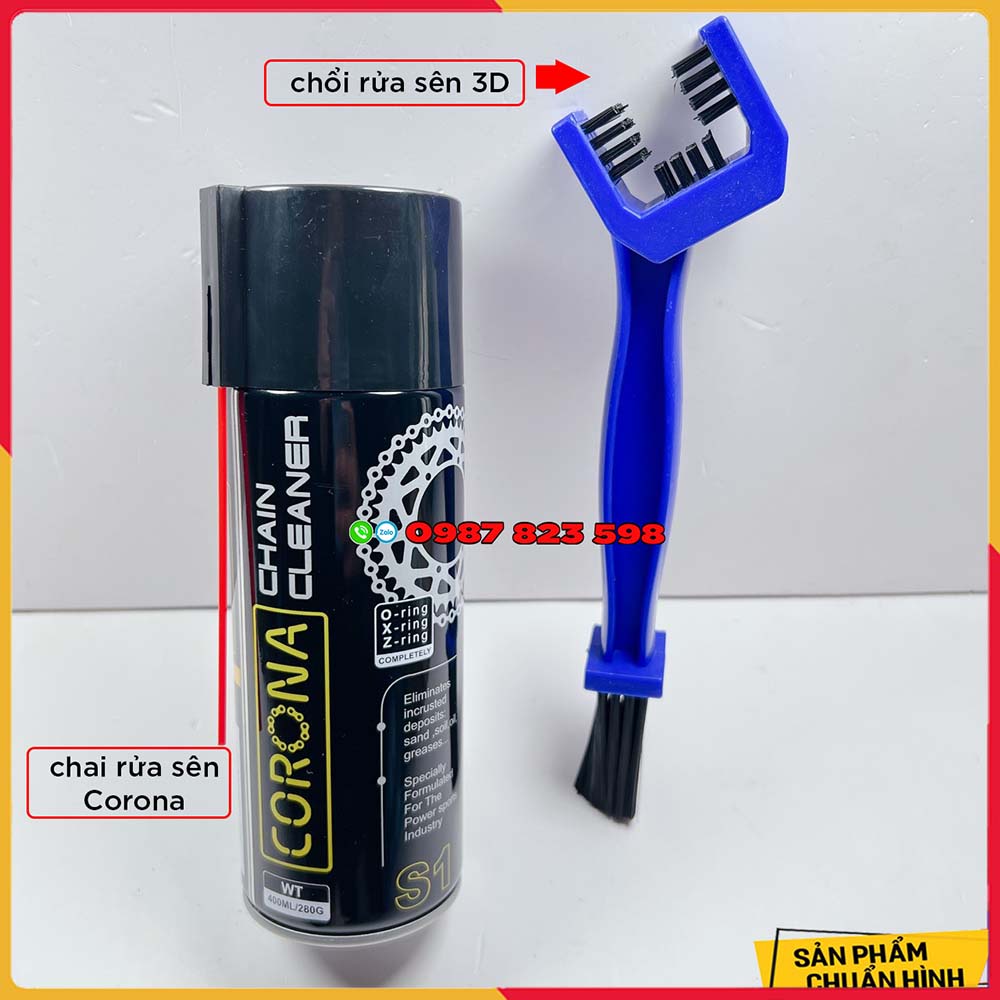 Chai Rửa Nhông Sên Dĩa Xe Máy Corona Chain Cleaner Kèm Chổi Rửa Sên 3 D ( Chính Hang X1R )