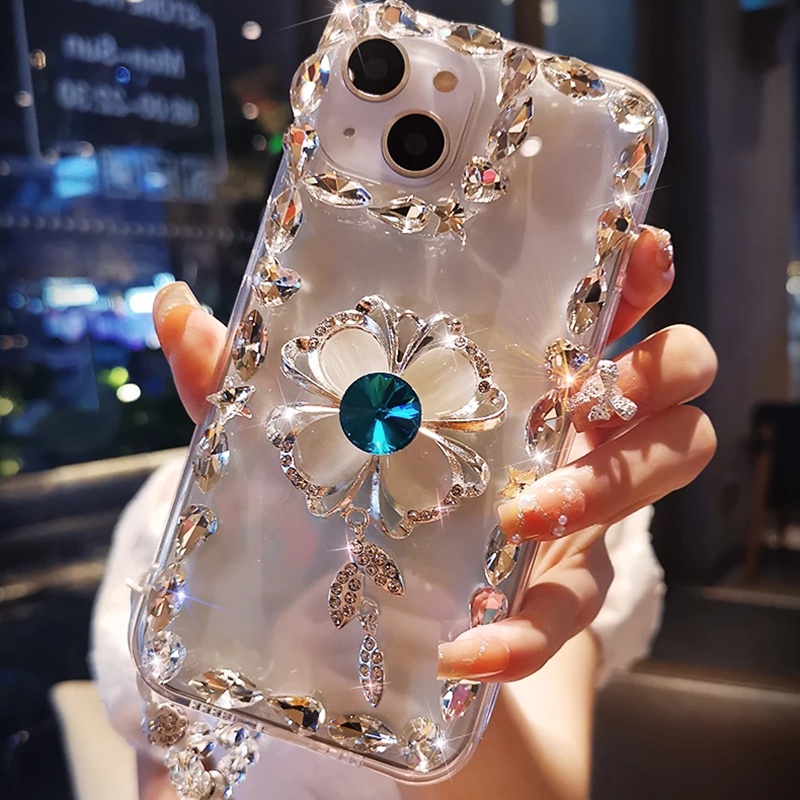 Ốp Điện Thoại Trong Suốt Họa Tiết Hoa Đính Kim Cương IPhone 11 12 13 14 Pro Max IP 14 Plus XR XS Max 11 / 12 / 13 Pro Max
