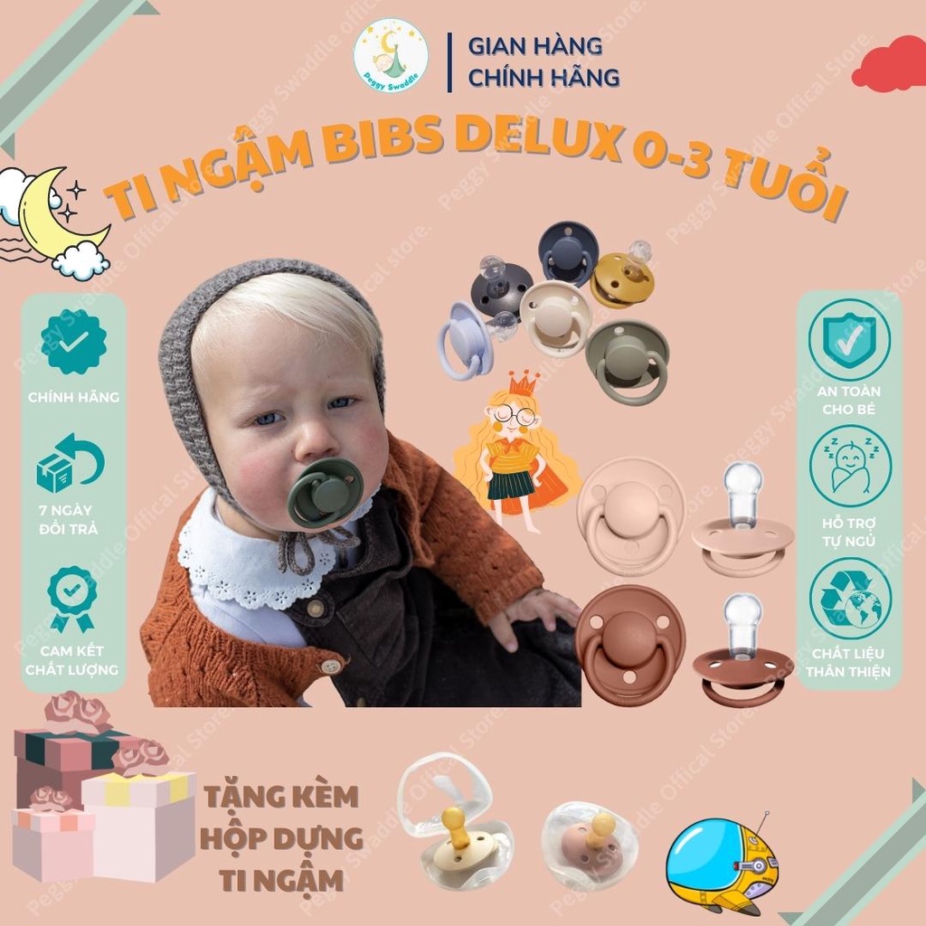 Ti Ngậm, Ti Giả BIBS Chính Hãng Đan Mạch Cao Cấp, Chất Liệu Silicon An Toàn Cho Bé Từ 0-3 Tuổi, Tặng Kèm Hộp Đựng Ti