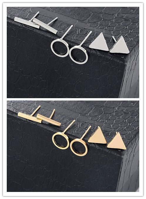 3 Pairs Fashion Simple Geometric Triangle Round Stud Earring