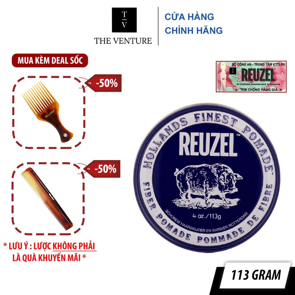 Sáp Vuốt Tóc Reuzel Fiber Pomade Chính Hãng - Pomade Heo Xanh Dương