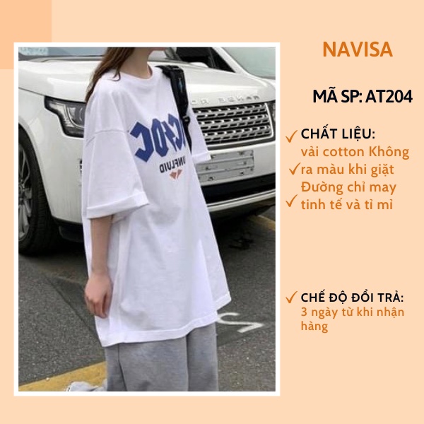Áo phông nữ unisex form rộng tay lỡ in hình cổ tròn NAVISA AT261